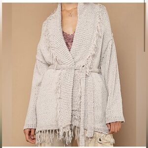 POL Cream Knit Cardigan with Fringe